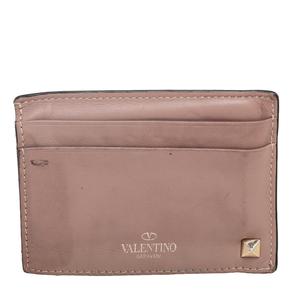 VALENTINO Dusty Pink Leather Rockstud Card Holder - Picture 4 of 9